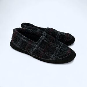 Dark Plaid Fleece Loafer Slippers Cozy Winter Cabin Warm Slip On House Shoes